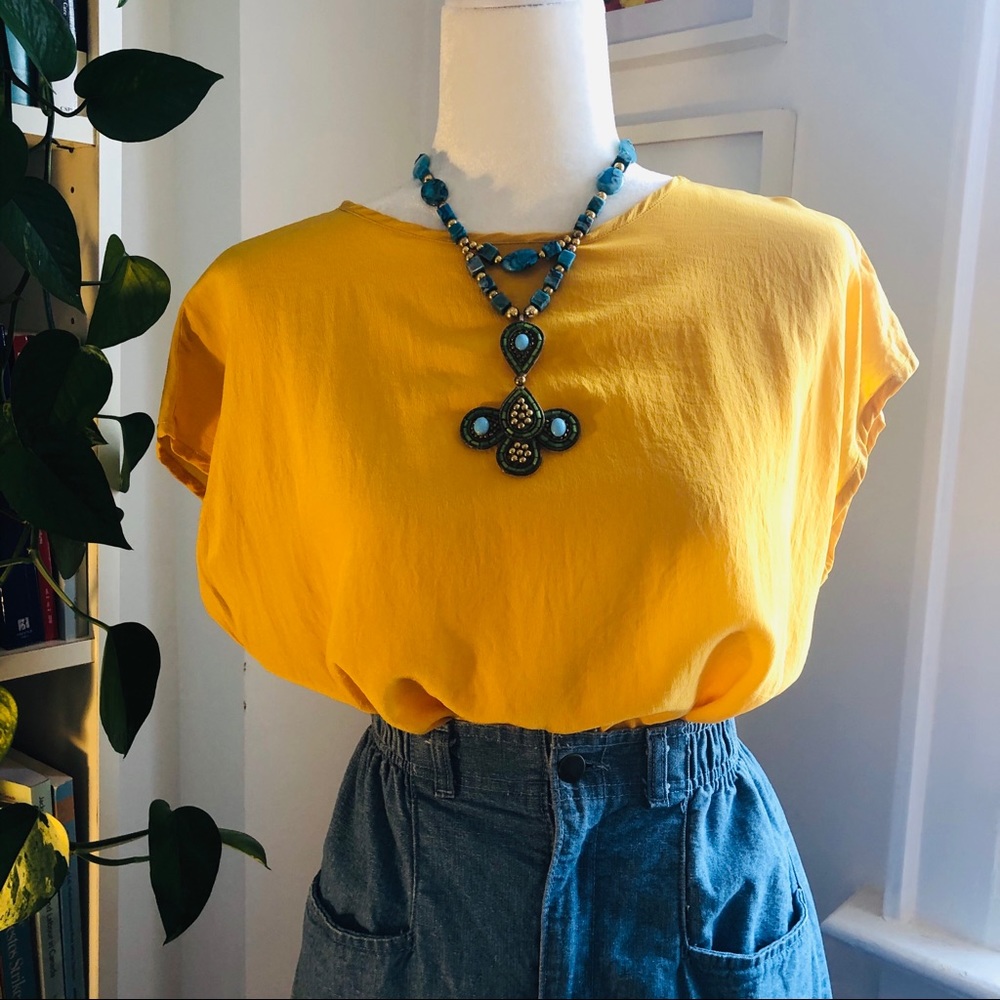 Vintage 80s Rouie 100% silk canary yellow top